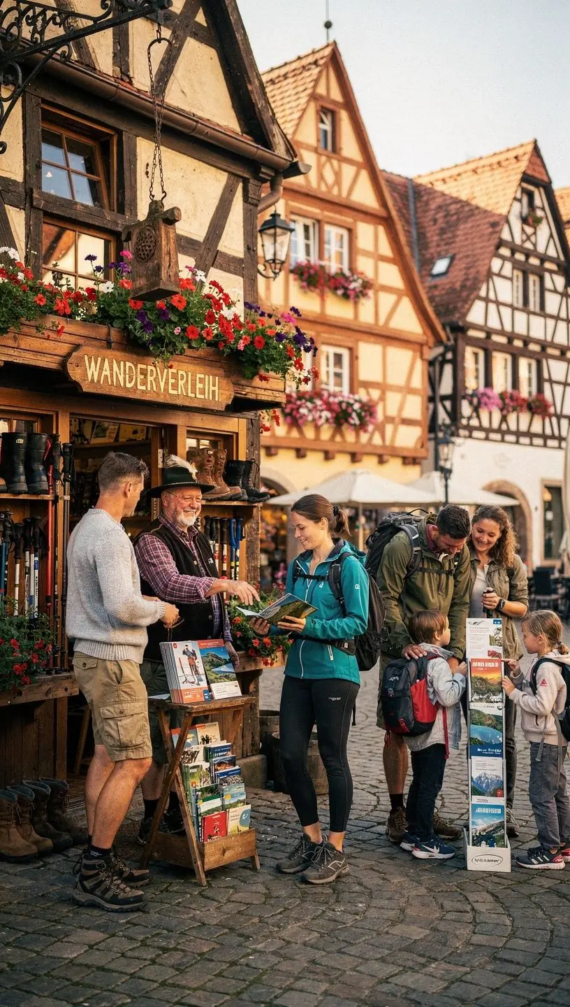 Erfahrener Wanderführer erklärt einer Gruppe die beste Route entlang eines malerischen Pfades.
